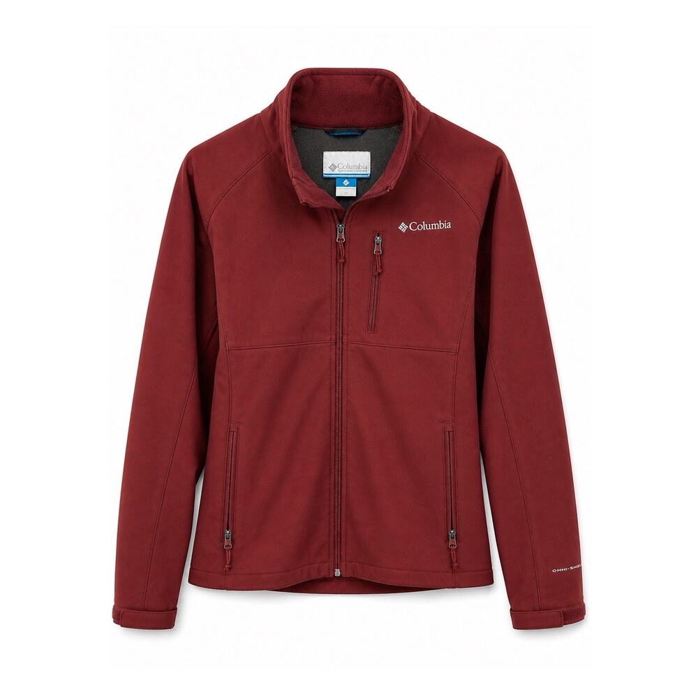 Columbia Men's Red Mid-Length Softshell Jacket M Full Zip Stand Collar Logo